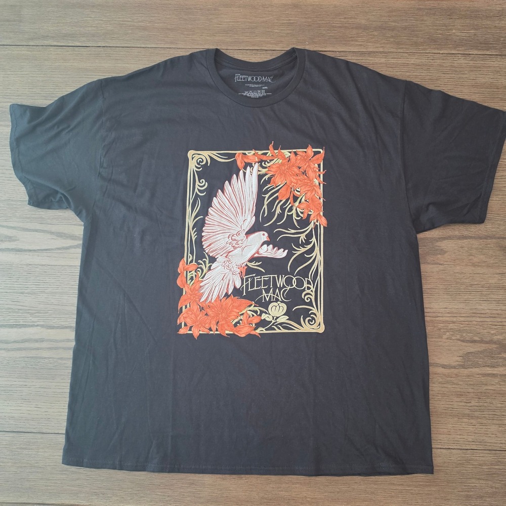 Fleetwood Mac Dove and Lilies Graphic T-Shirt Black Unisex Large NWT